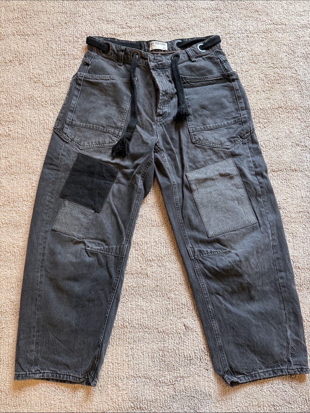 We The Free Black Patchwork Wide-Leg Jeans